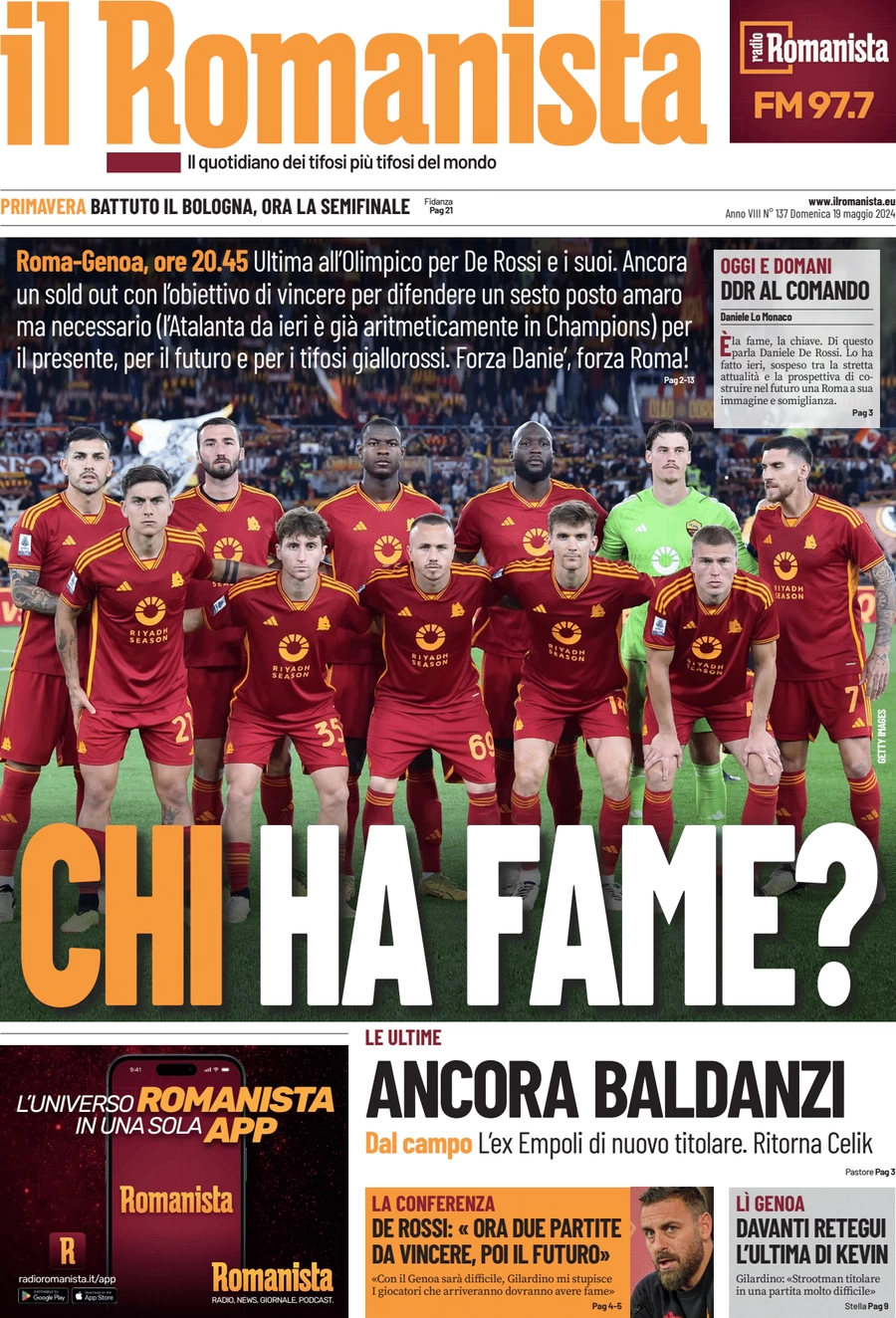 anteprima della prima pagina di il-romanista del 19/05/2024