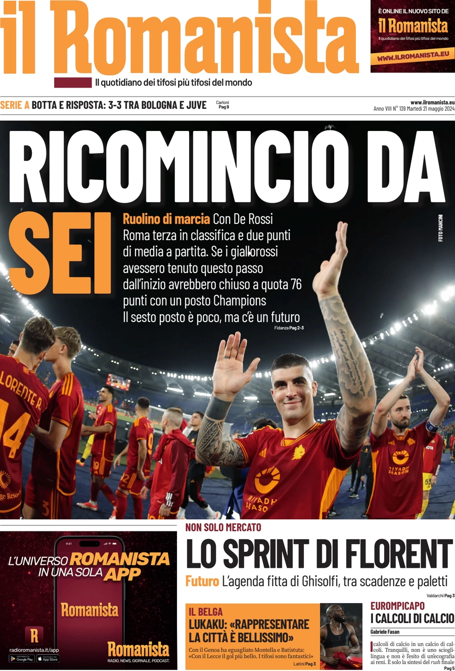 anteprima della prima pagina di il-romanista del 20/05/2024
