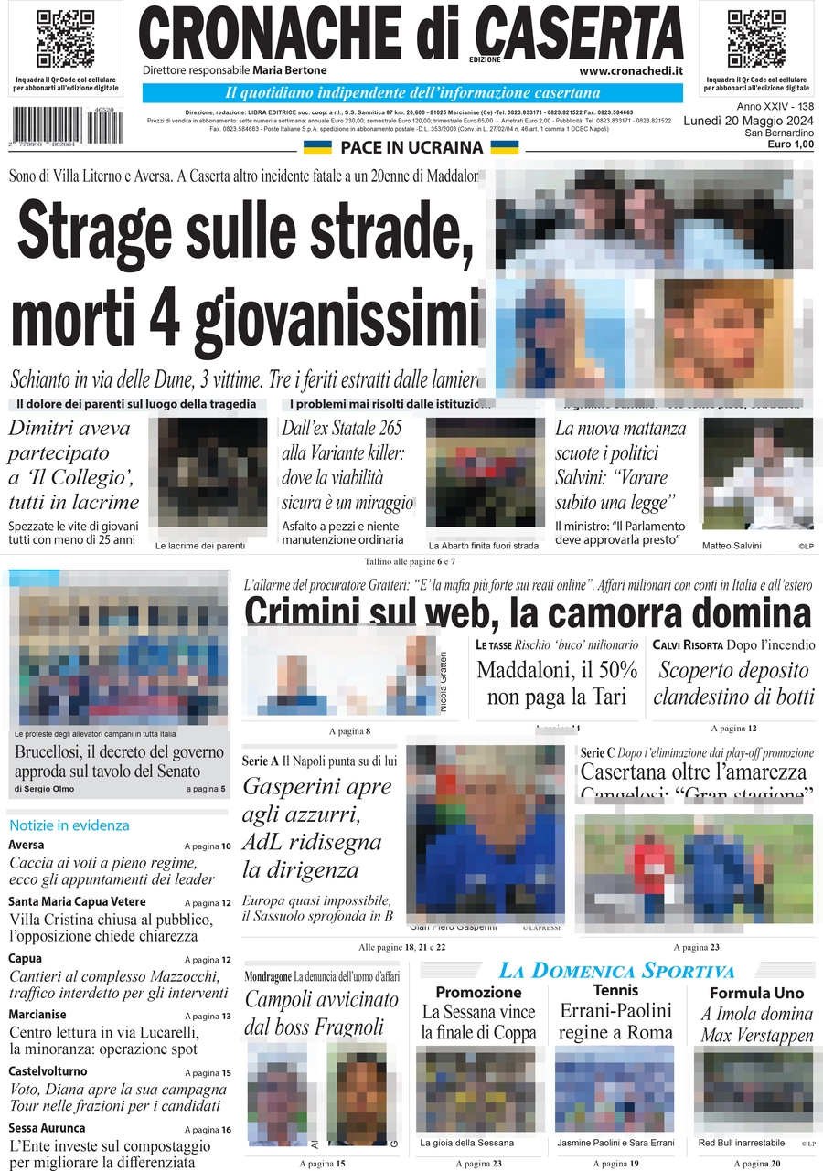 anteprima della prima pagina di cronache-di-caserta del 20/05/2024