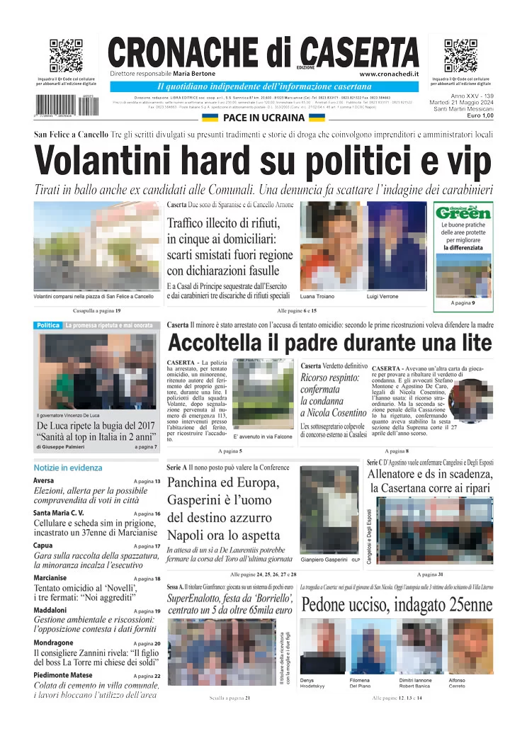 anteprima della prima pagina di cronache-di-caserta del 21/05/2024
