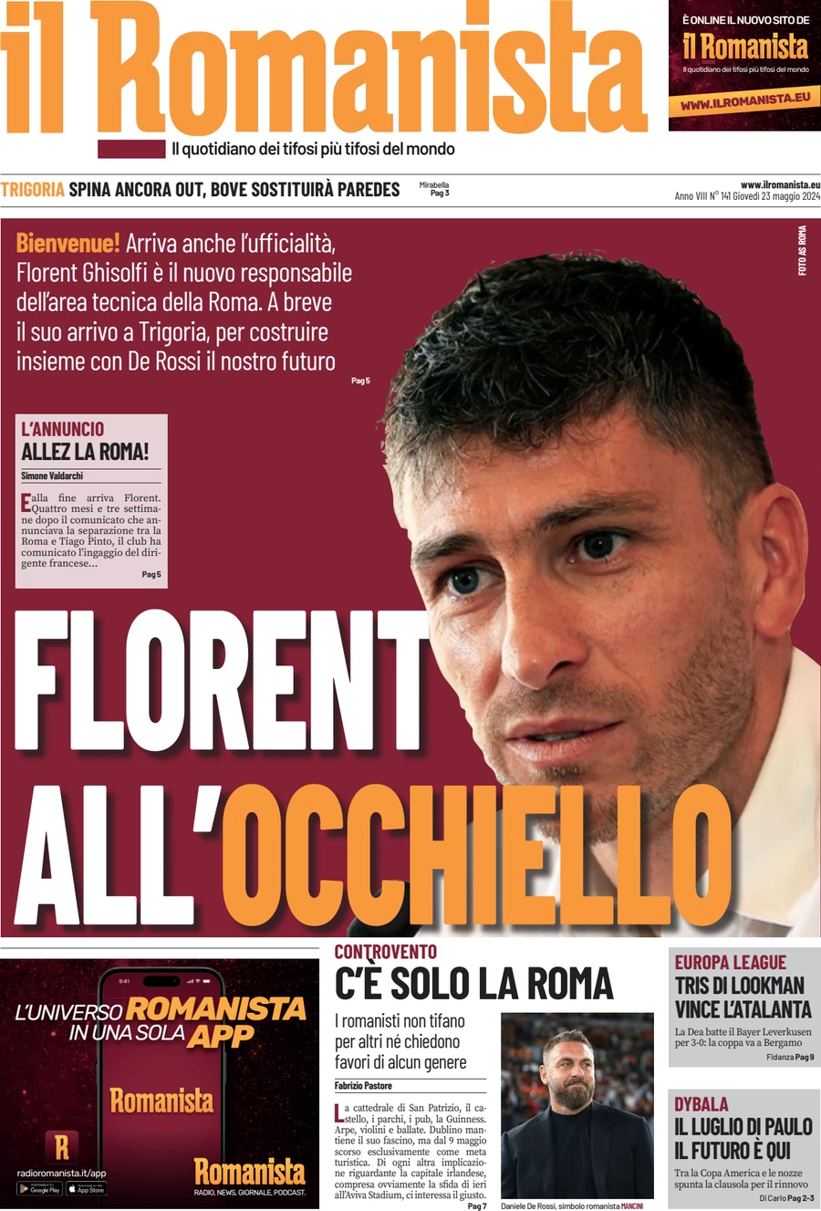 anteprima della prima pagina di il-romanista del 23/05/2024