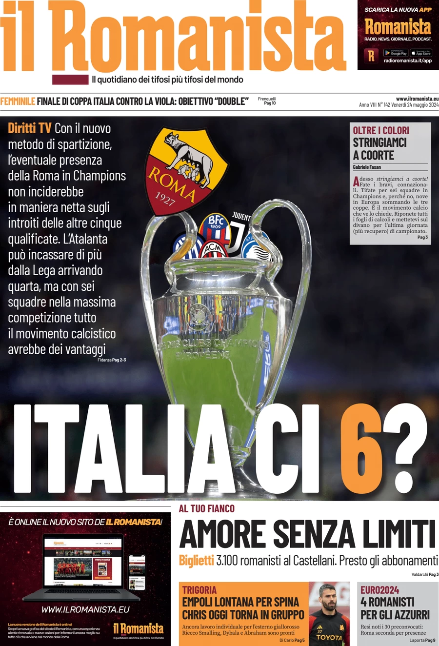 anteprima della prima pagina di il-romanista del 24/05/2024