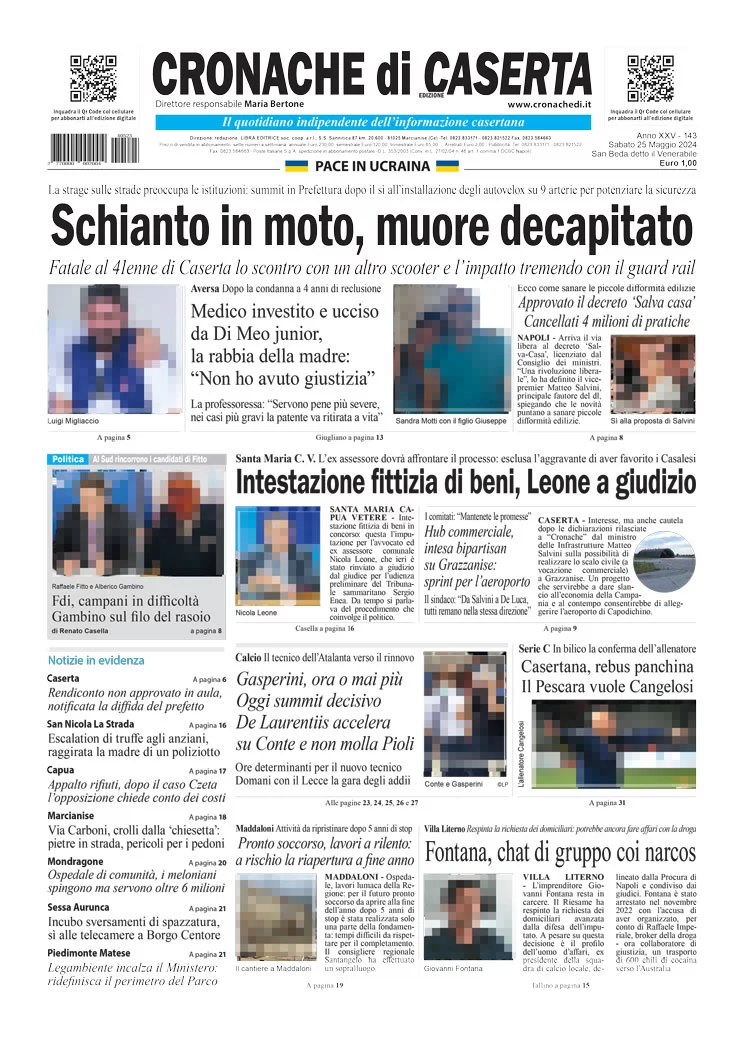 anteprima della prima pagina di cronache-di-caserta del 25/05/2024
