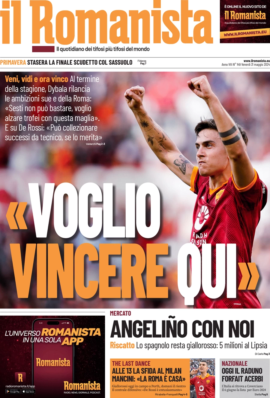 anteprima della prima pagina di il-romanista del 31/05/2024