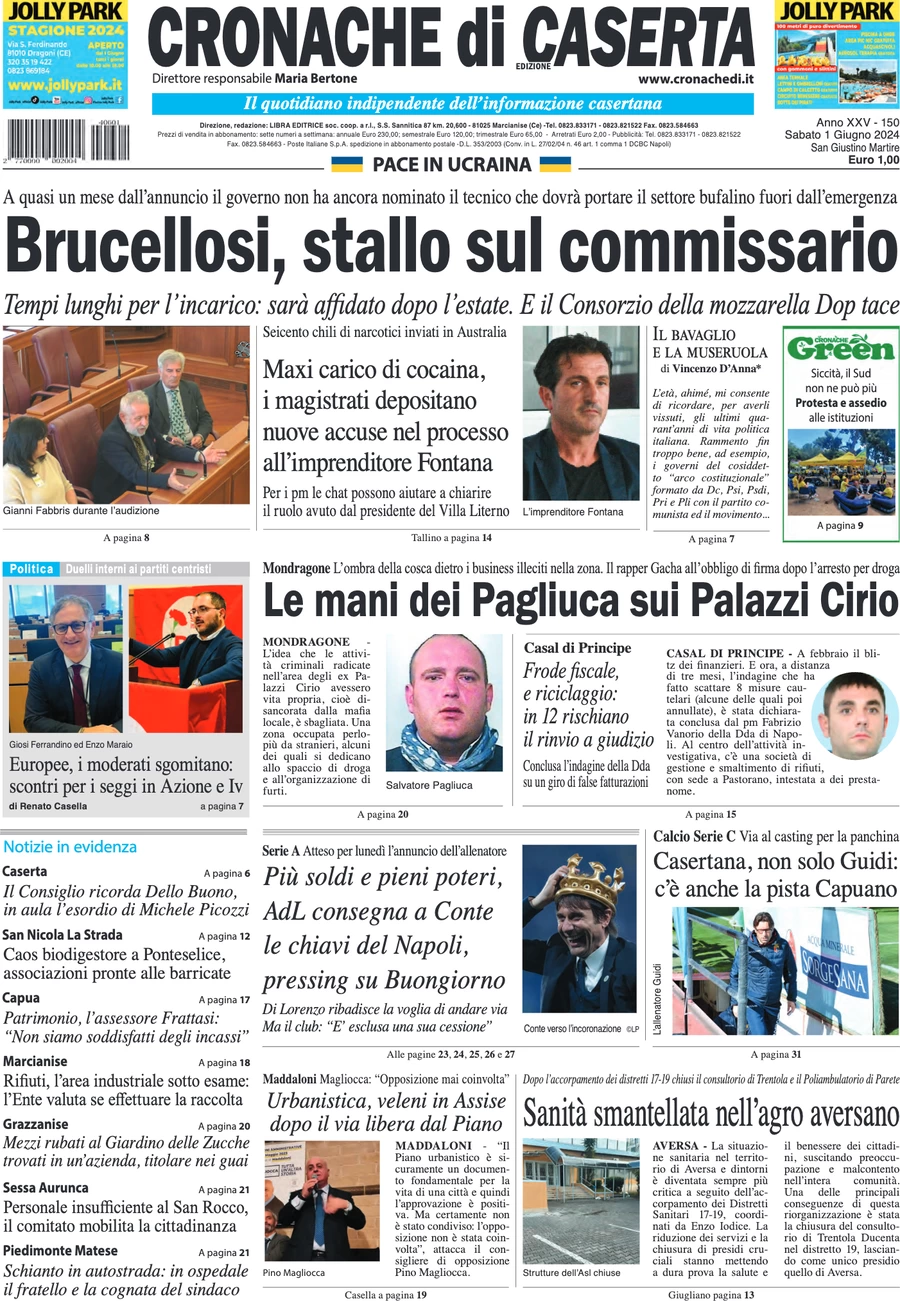 anteprima della prima pagina di cronache-di-caserta del 01/06/2024