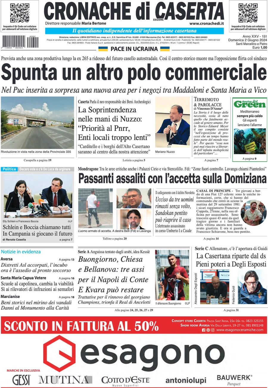 anteprima della prima pagina di cronache-di-caserta del 02/06/2024