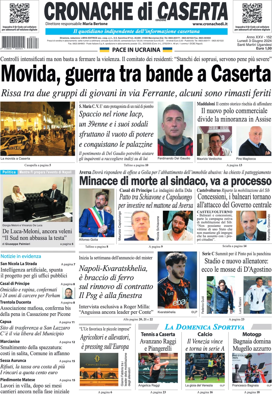 anteprima della prima pagina di cronache-di-caserta del 03/06/2024