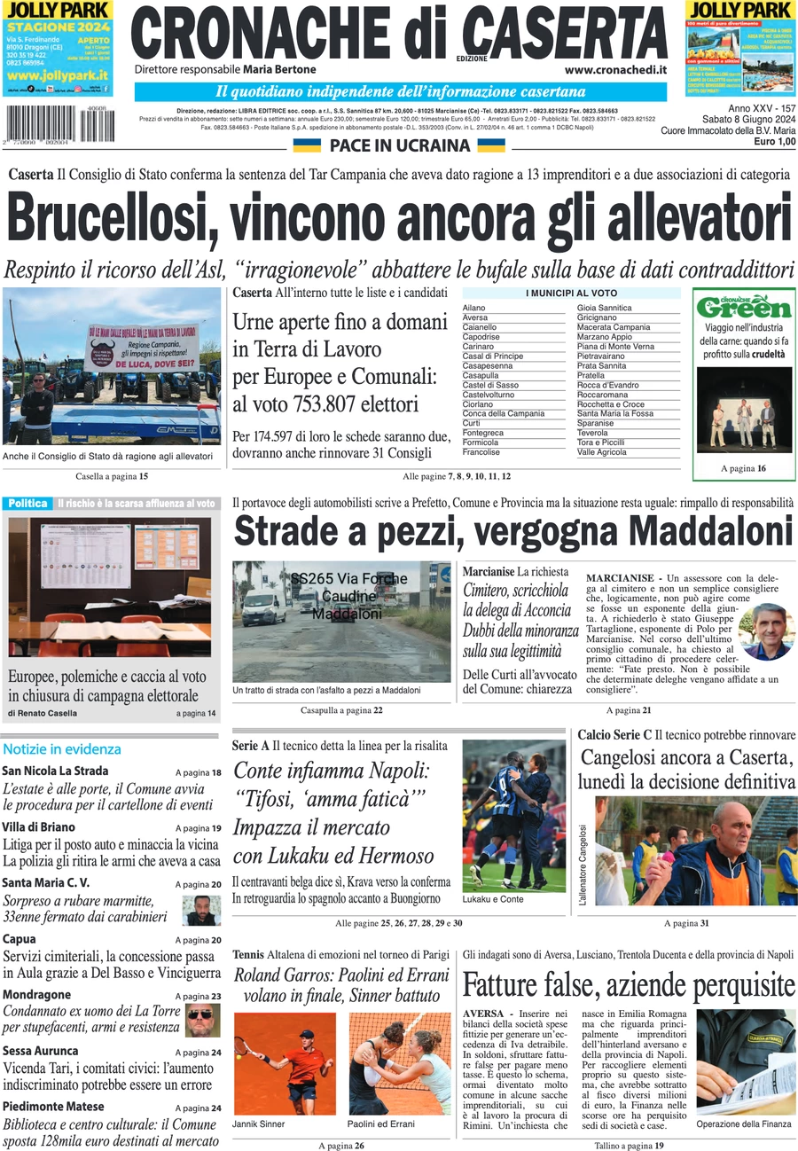 anteprima della prima pagina di cronache-di-caserta del 08/06/2024