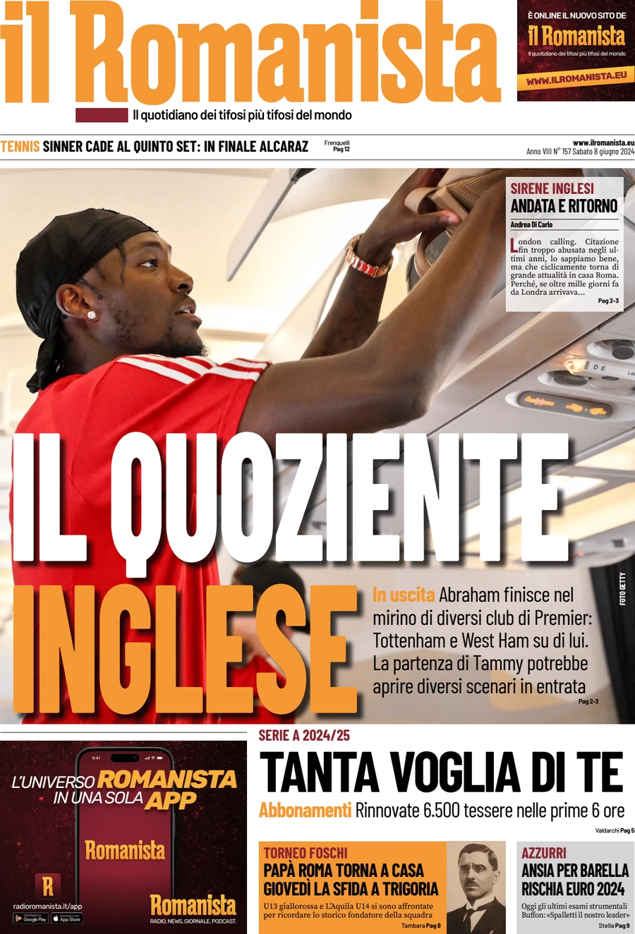 anteprima della prima pagina di il-romanista del 08/06/2024