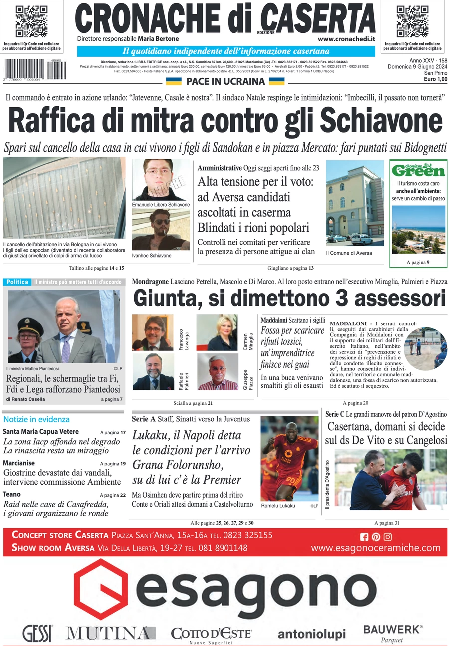 anteprima della prima pagina di cronache-di-caserta del 09/06/2024