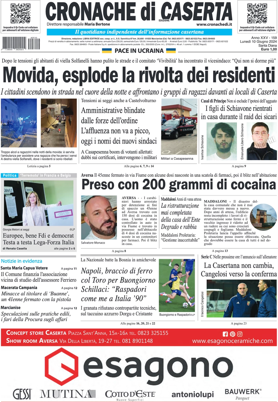 anteprima della prima pagina di cronache-di-caserta del 10/06/2024