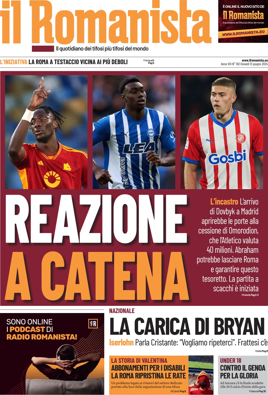 anteprima della prima pagina di il-romanista del 13/06/2024