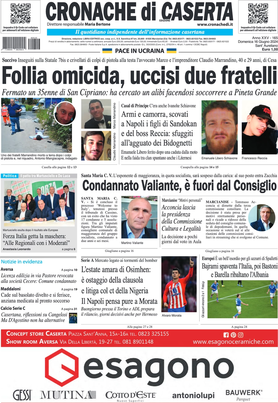 anteprima della prima pagina di cronache-di-caserta del 16/06/2024