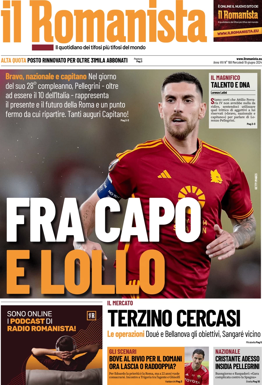 anteprima della prima pagina di il-romanista del 19/06/2024
