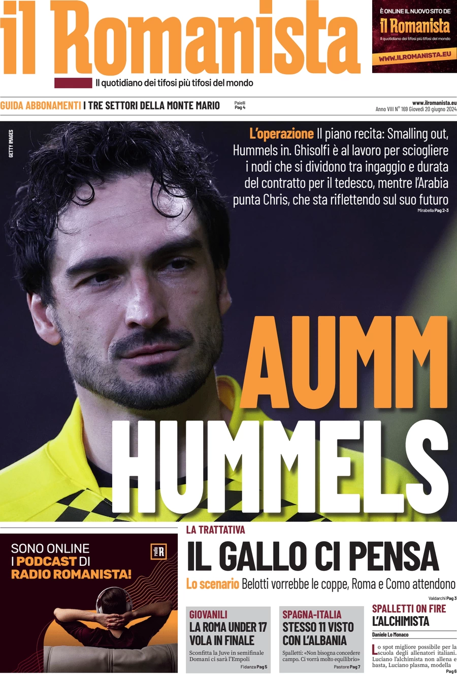 anteprima della prima pagina di il-romanista del 20/06/2024