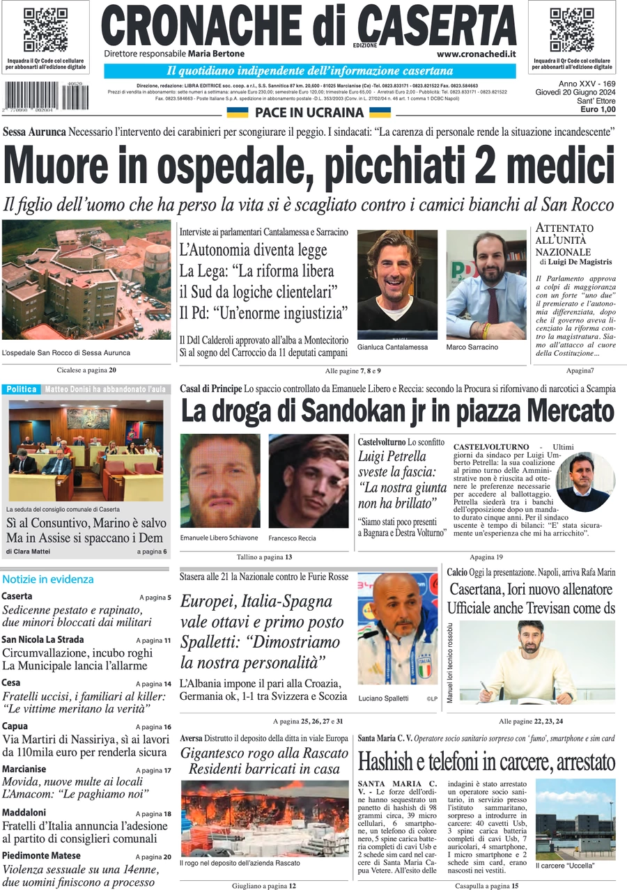 anteprima della prima pagina di cronache-di-caserta del 20/06/2024