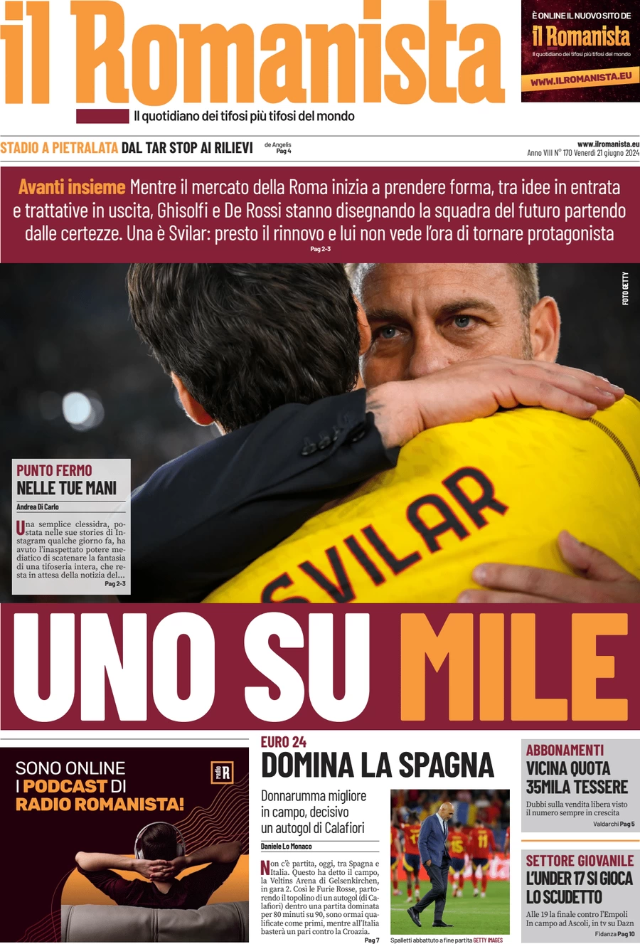 anteprima della prima pagina di il-romanista del 21/06/2024