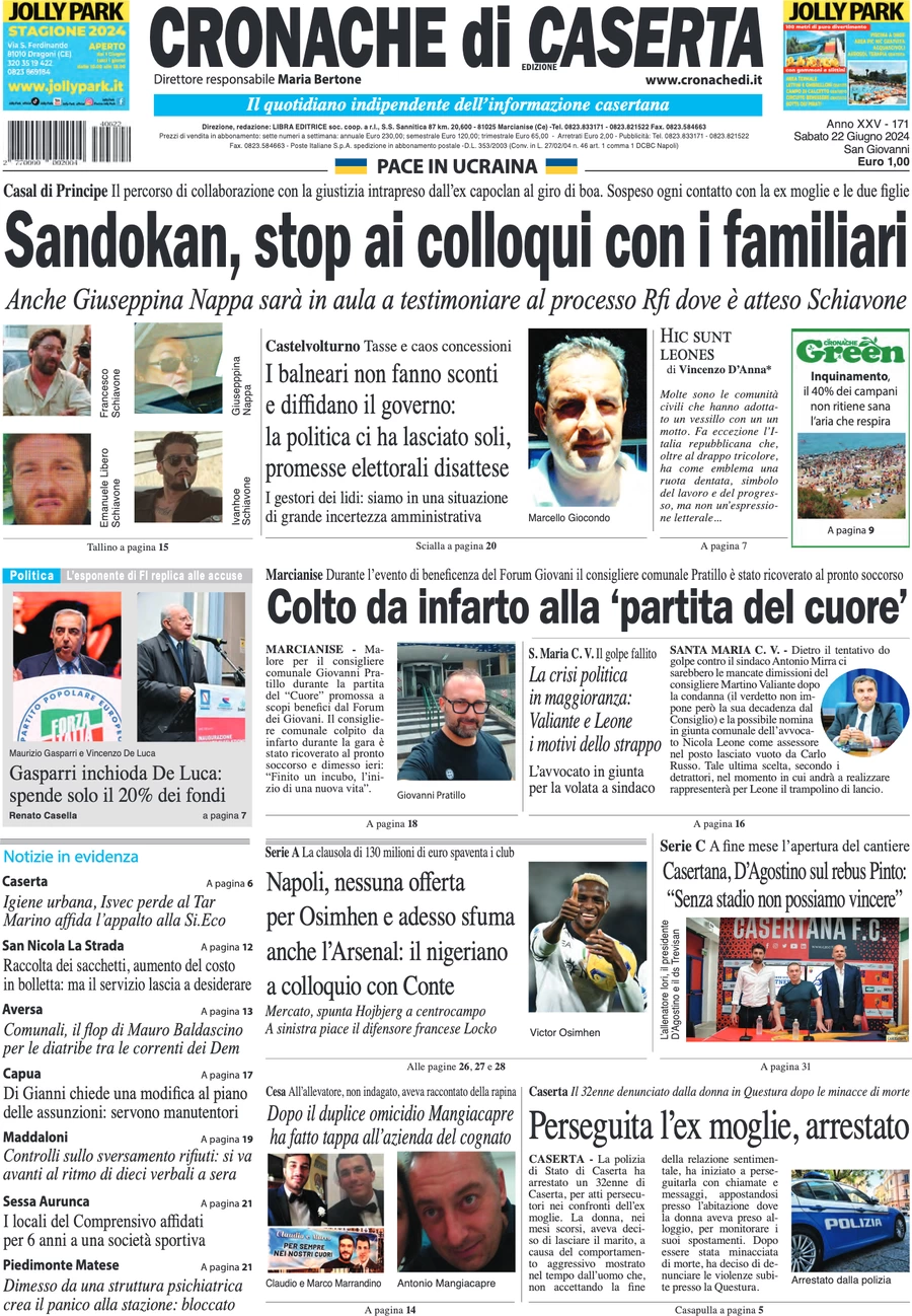 anteprima della prima pagina di cronache-di-caserta del 22/06/2024