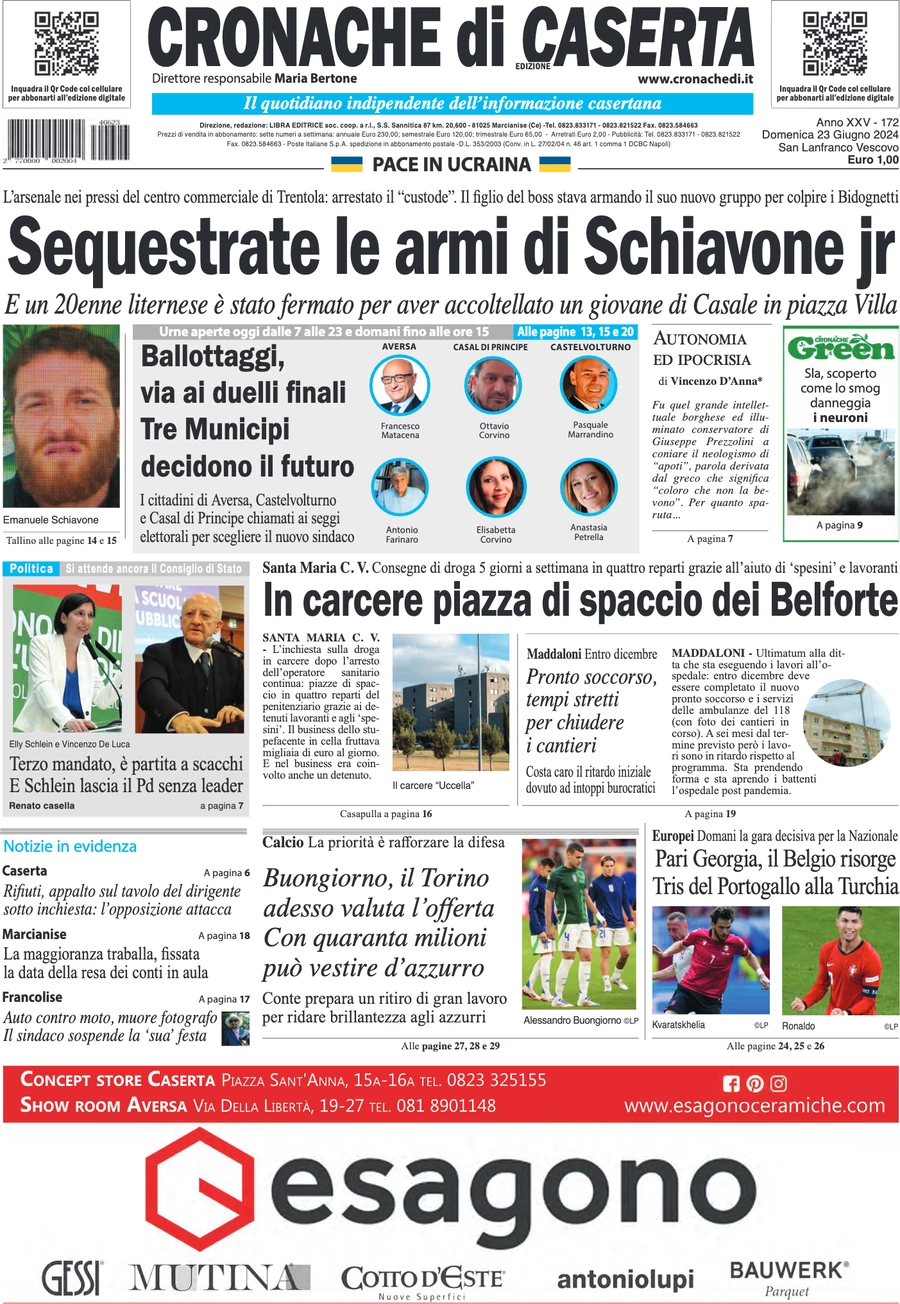 anteprima della prima pagina di cronache-di-caserta del 23/06/2024
