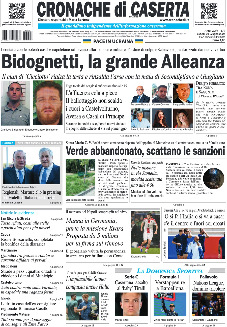 anteprima della prima pagina di cronache-di-caserta del 24/06/2024