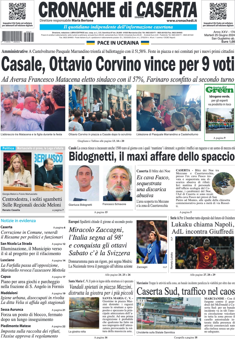 anteprima della prima pagina di cronache-di-caserta del 25/06/2024