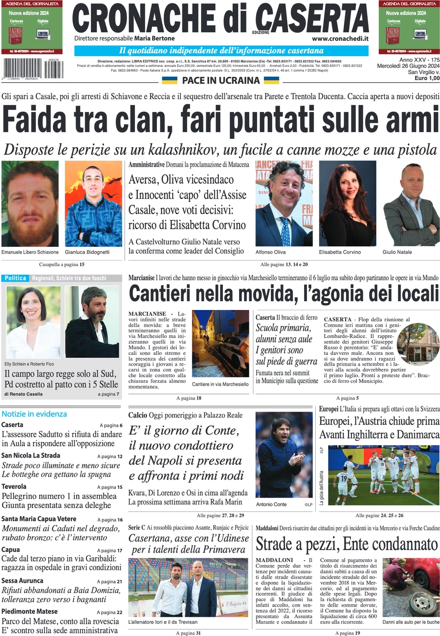 anteprima della prima pagina di cronache-di-caserta del 26/06/2024