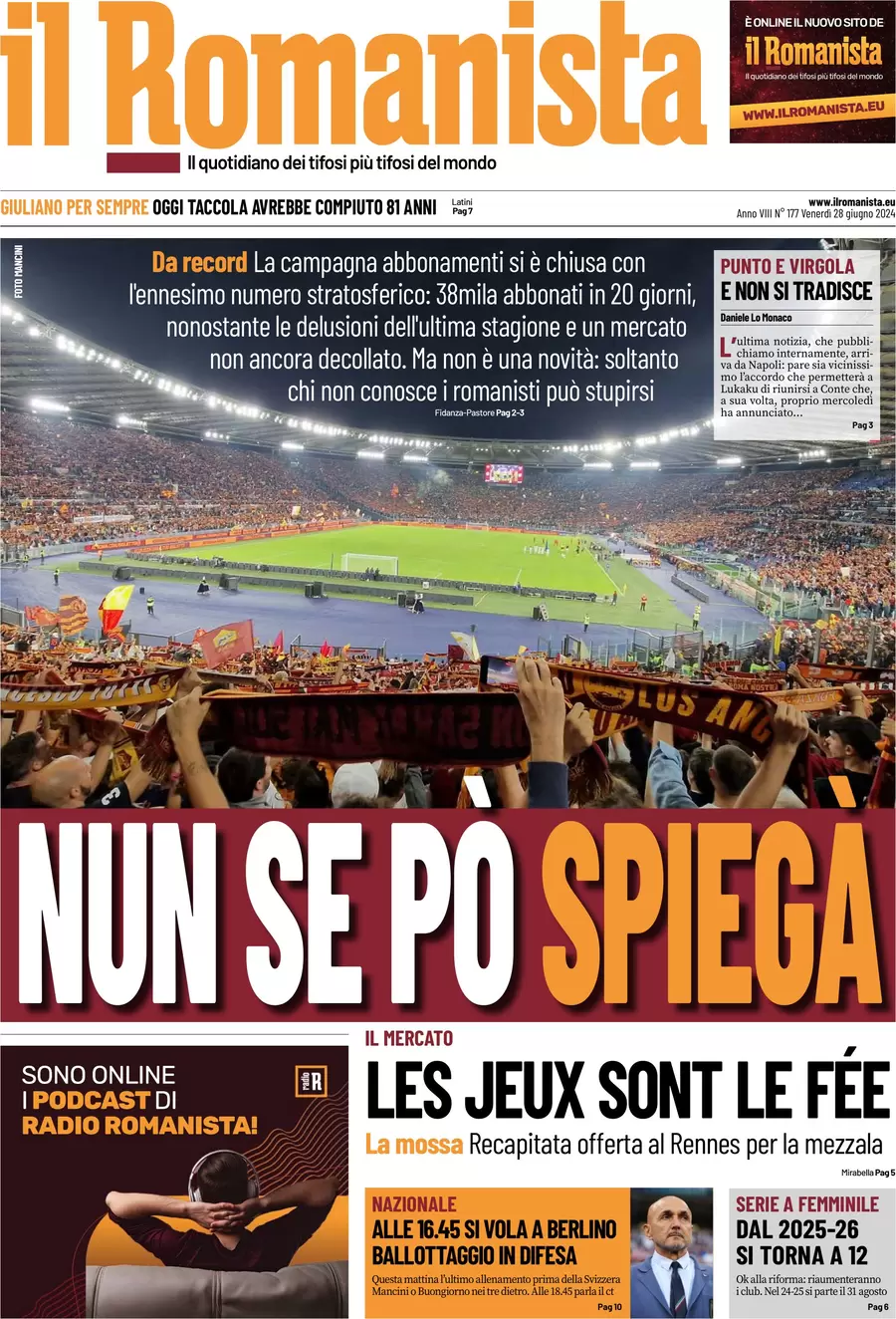 anteprima della prima pagina di il-romanista del 28/06/2024
