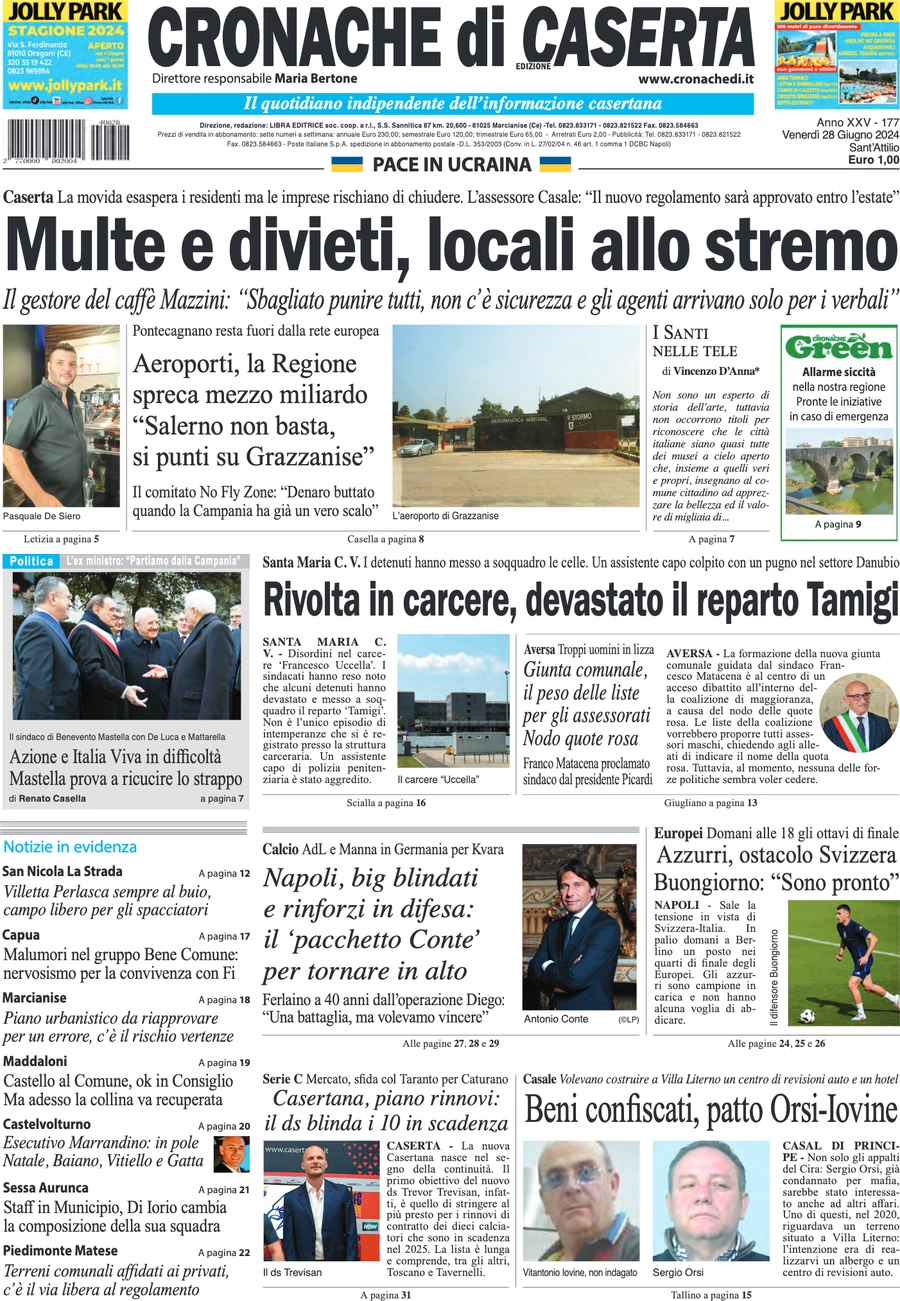 anteprima della prima pagina di cronache-di-caserta del 28/06/2024