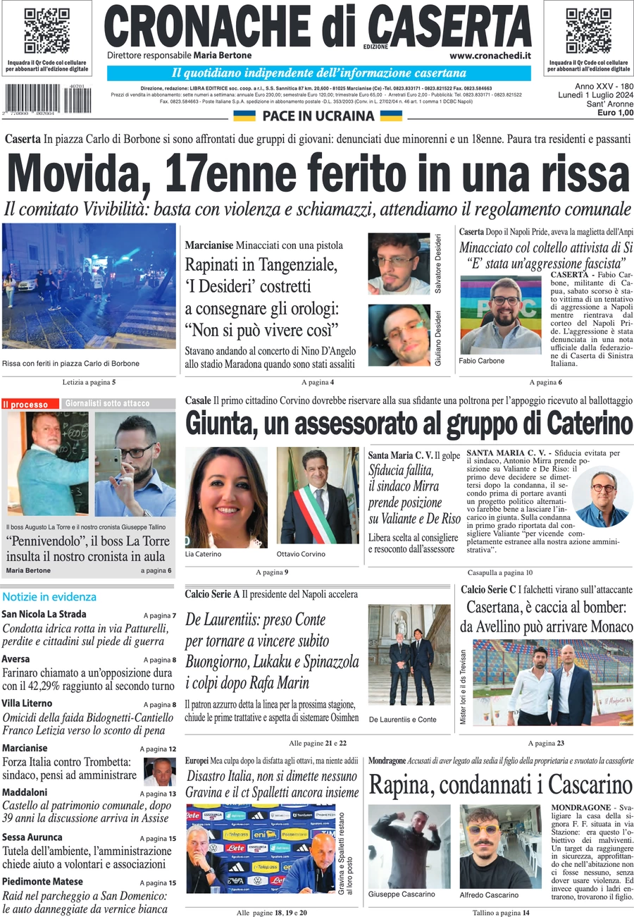 anteprima della prima pagina di cronache-di-caserta del 01/07/2024