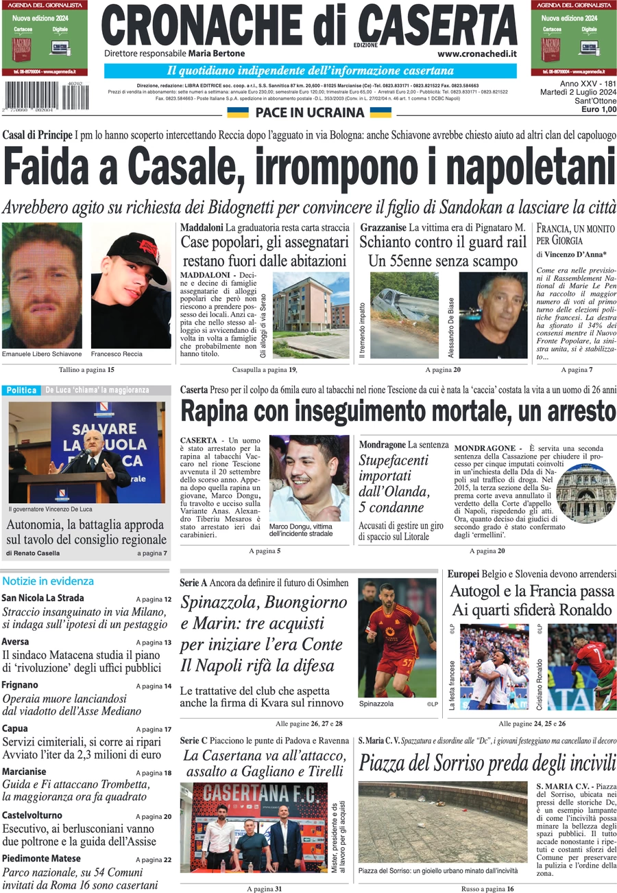 anteprima della prima pagina di cronache-di-caserta del 02/07/2024
