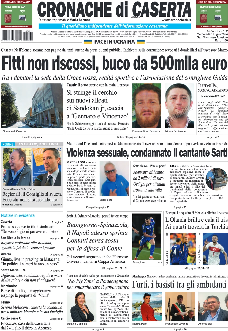 anteprima della prima pagina di cronache-di-caserta del 03/07/2024