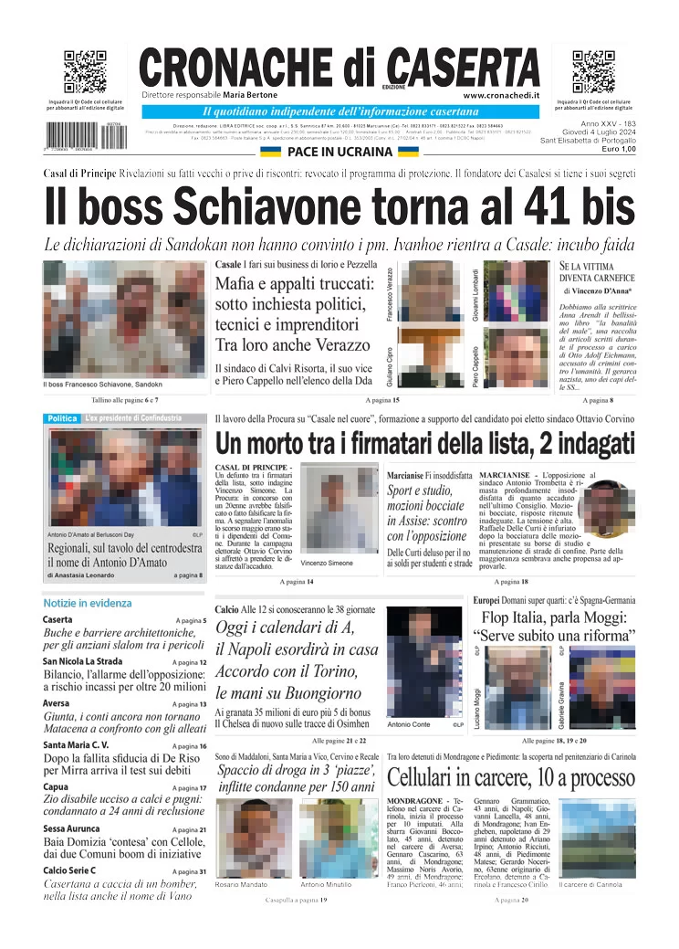 anteprima della prima pagina di cronache-di-caserta del 04/07/2024