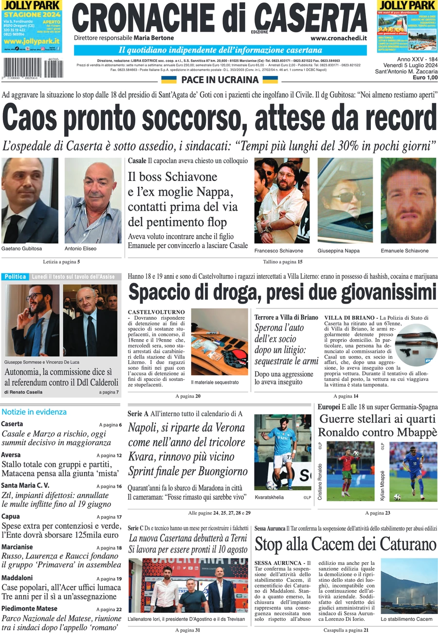 anteprima della prima pagina di cronache-di-caserta del 05/07/2024