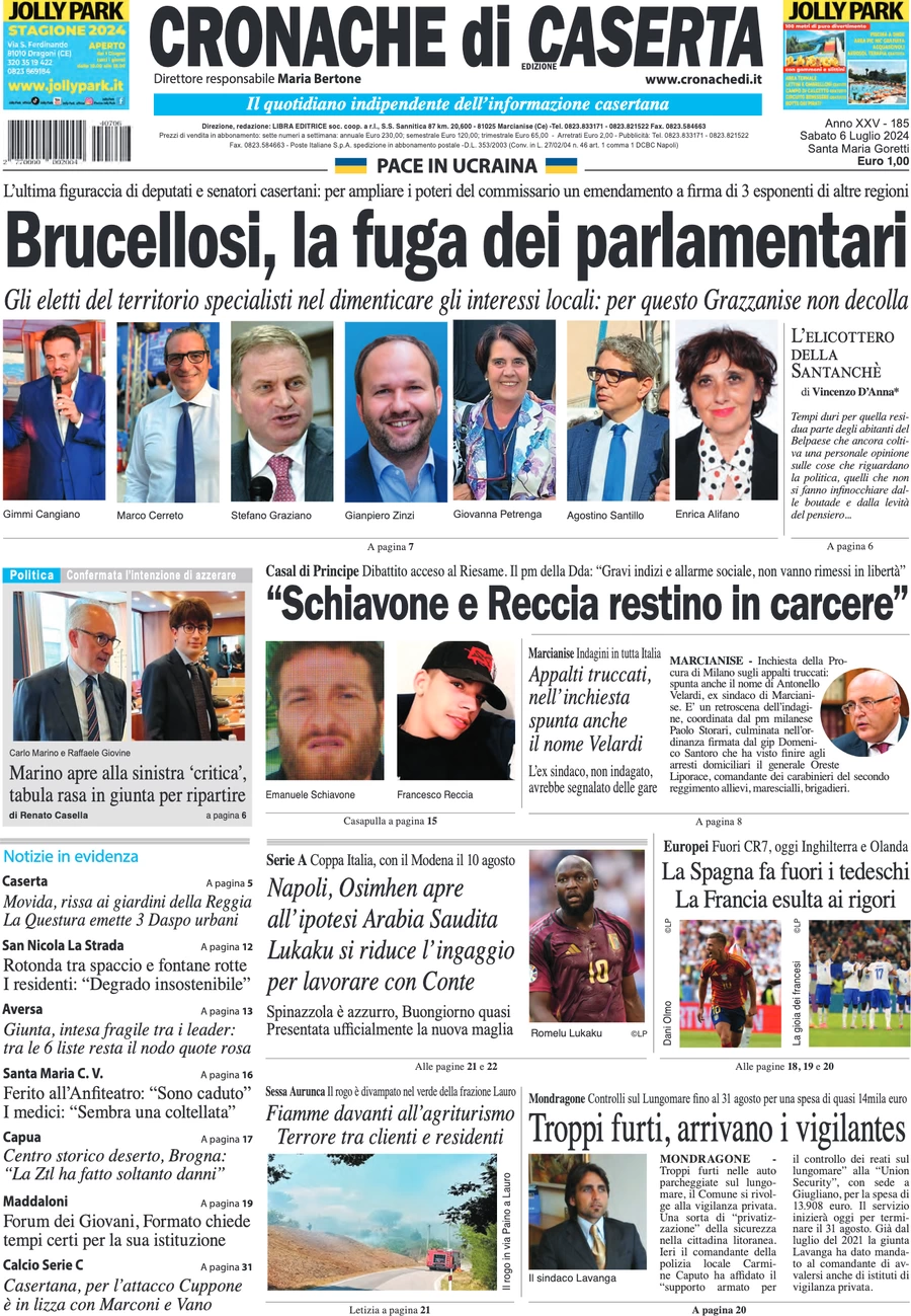 anteprima della prima pagina di cronache-di-caserta del 06/07/2024