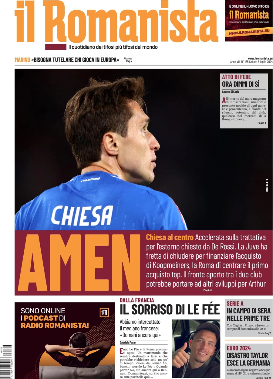 anteprima della prima pagina di il-romanista del 06/07/2024