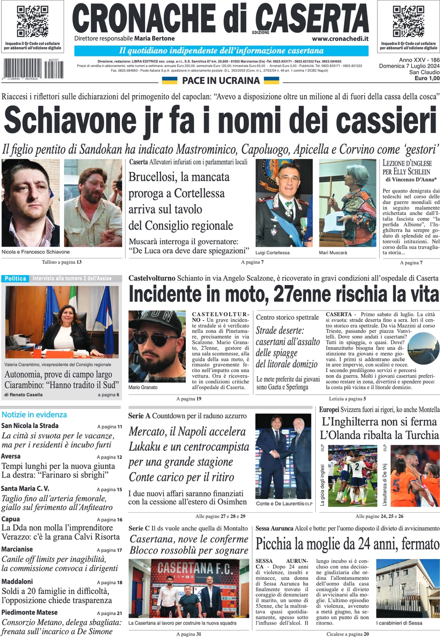 anteprima della prima pagina di cronache-di-caserta del 07/07/2024