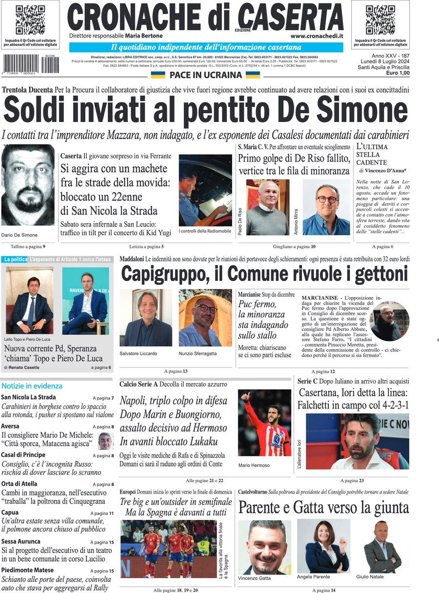 anteprima della prima pagina di cronache-di-caserta del 08/07/2024