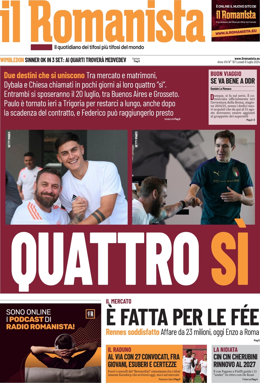 anteprima della prima pagina di il-romanista del 08/07/2024