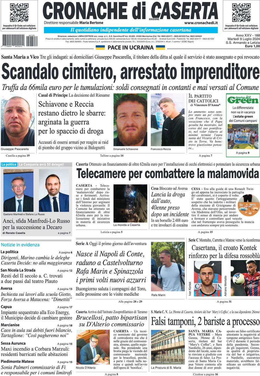 anteprima della prima pagina di cronache-di-caserta del 09/07/2024