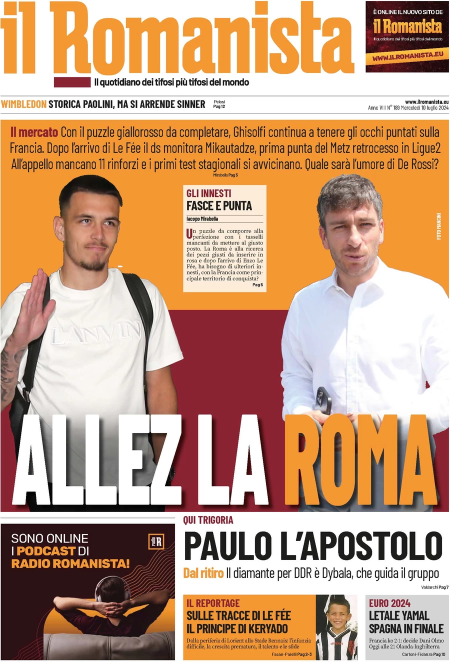 anteprima della prima pagina di il-romanista del 10/07/2024
