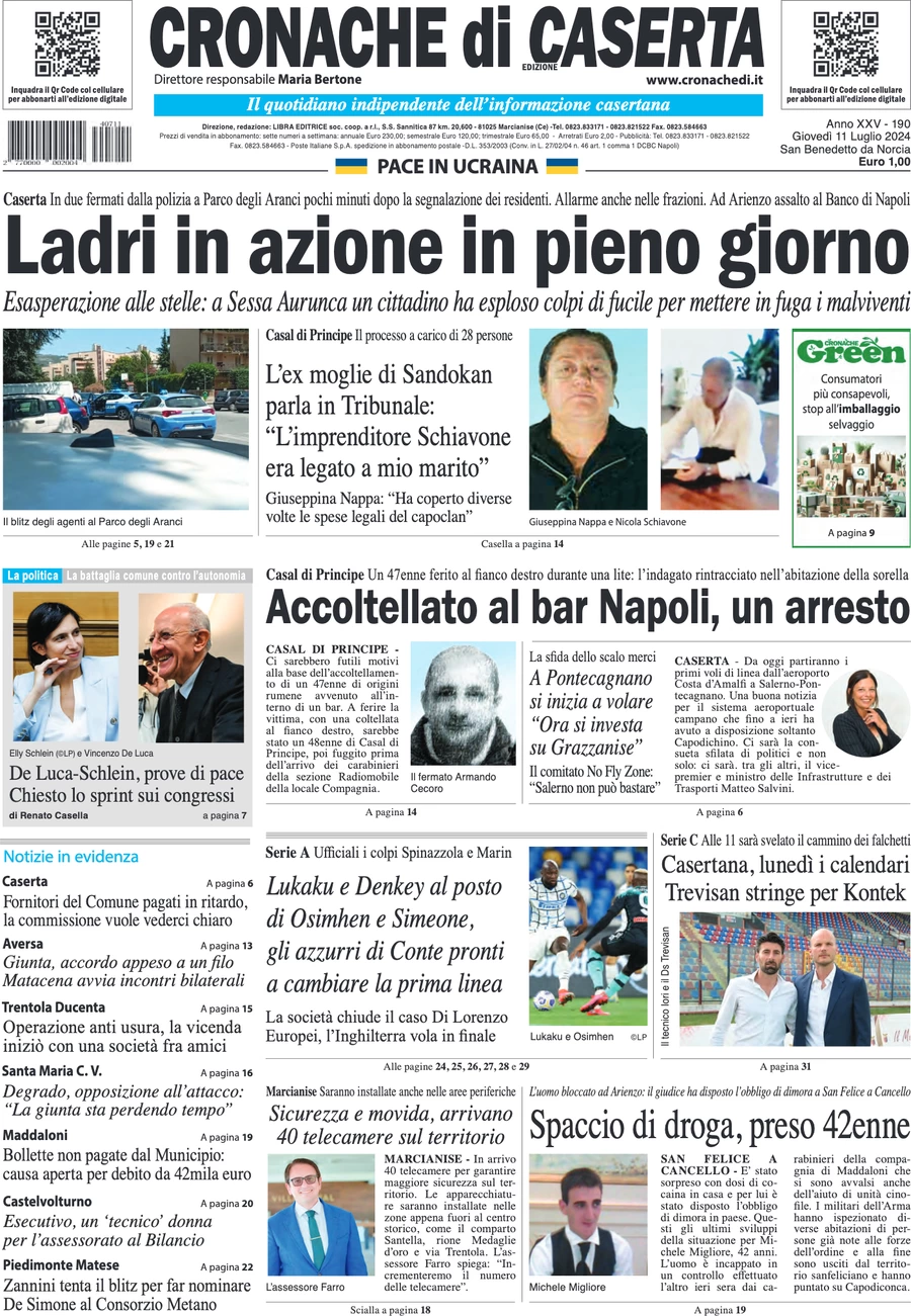 anteprima della prima pagina di cronache-di-caserta del 11/07/2024