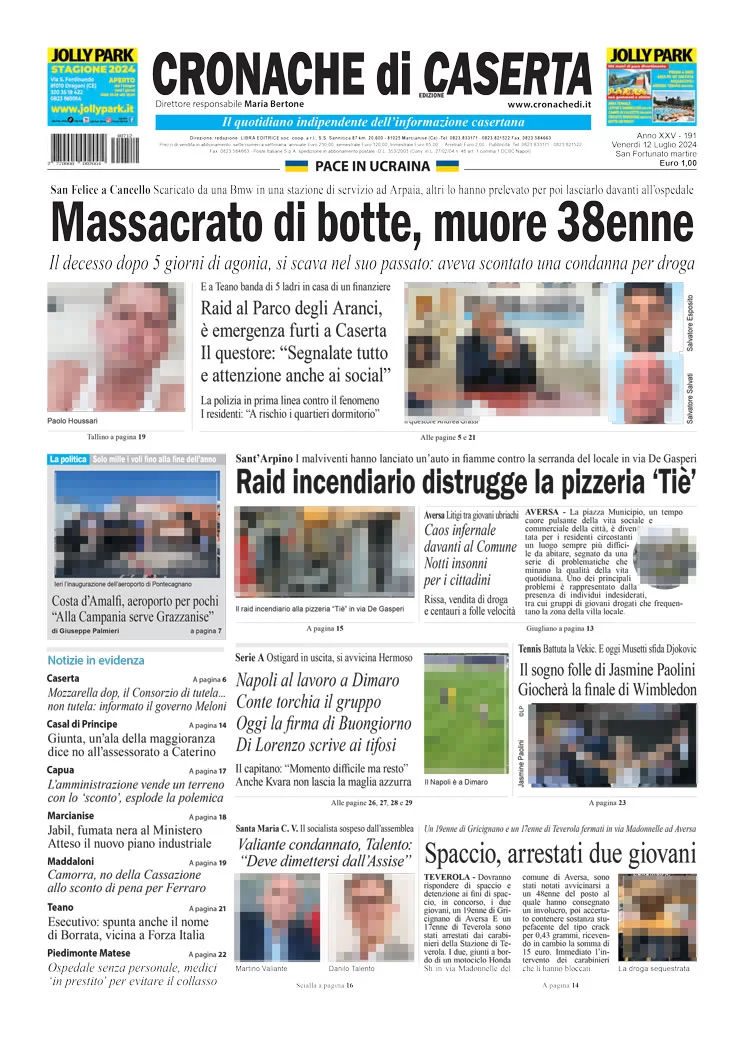 anteprima della prima pagina di cronache-di-caserta del 12/07/2024