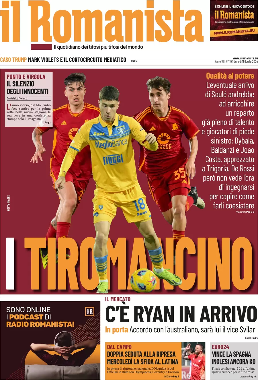 anteprima della prima pagina di il-romanista del 15/07/2024