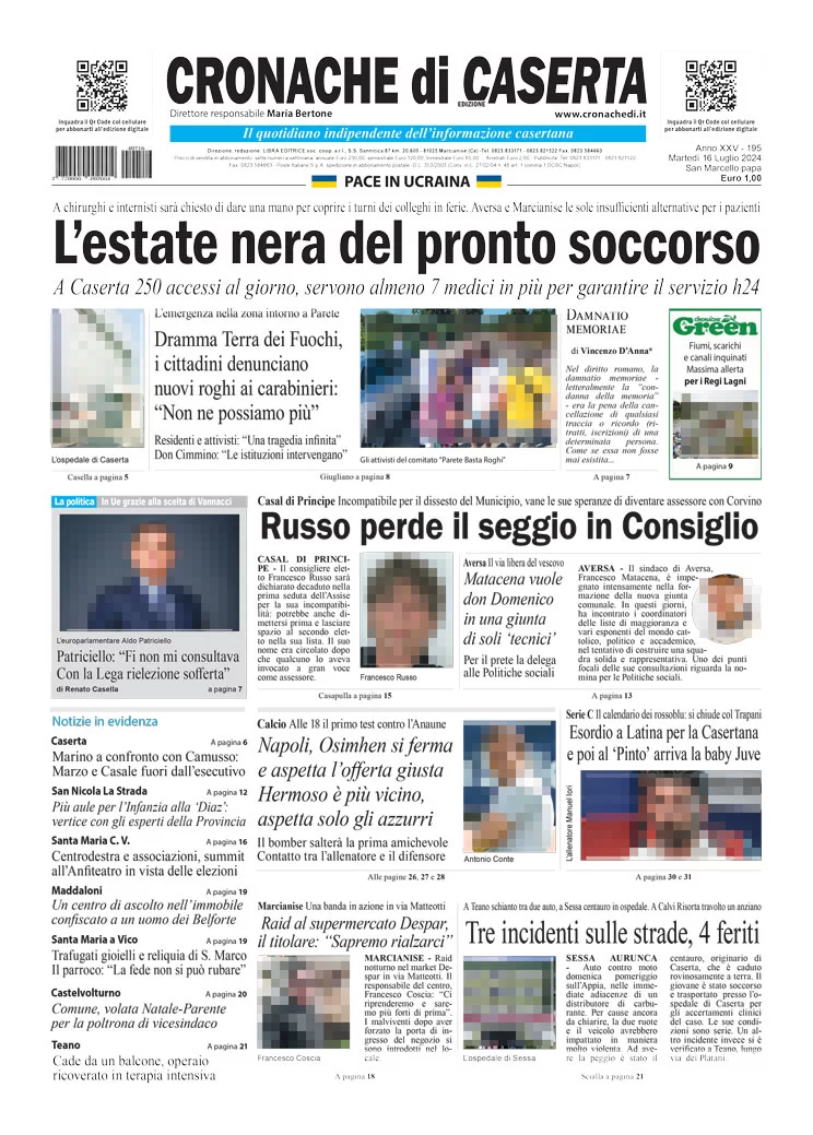 anteprima della prima pagina di cronache-di-caserta del 16/07/2024