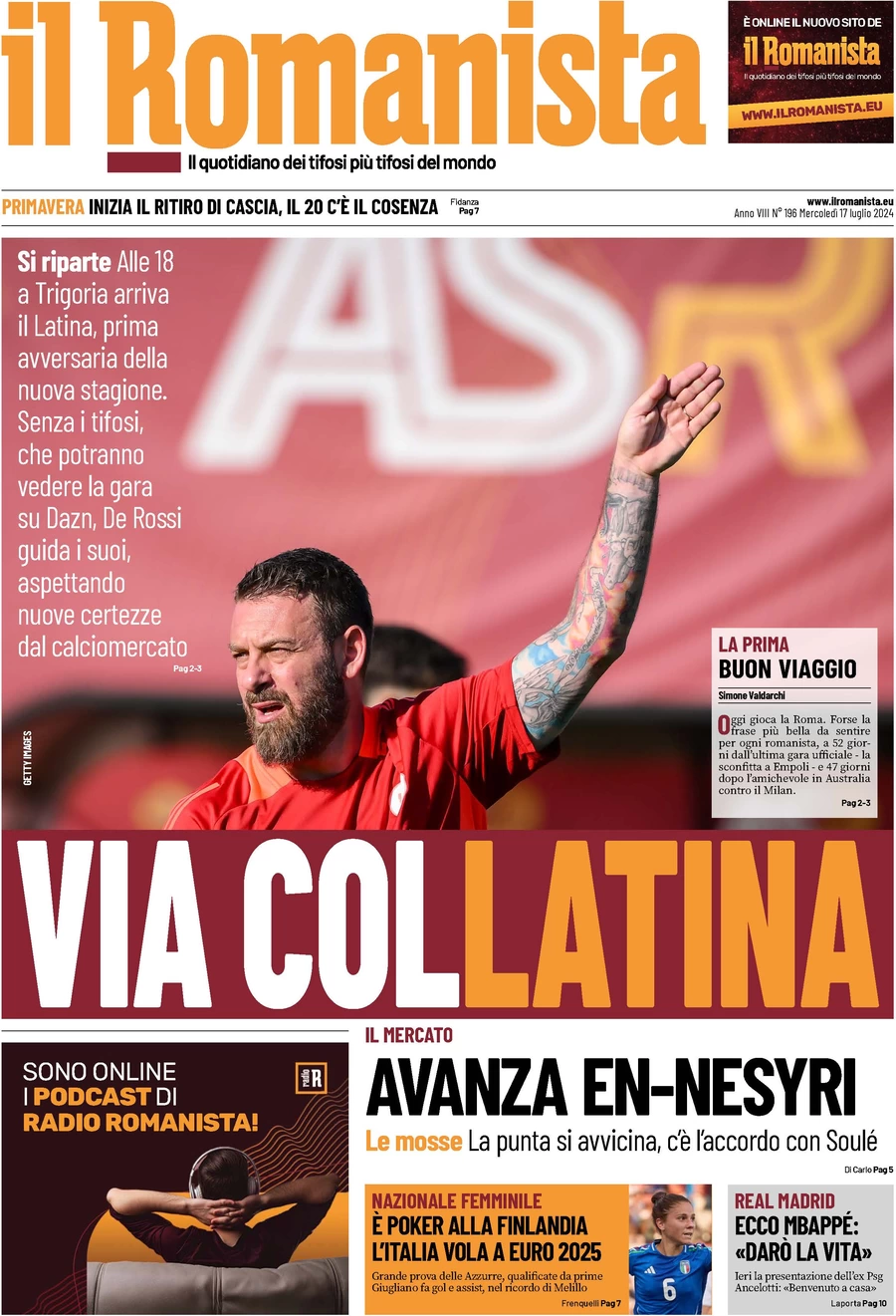 anteprima della prima pagina di il-romanista del 17/07/2024