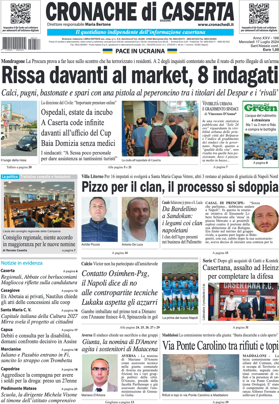 anteprima della prima pagina di cronache-di-caserta del 17/07/2024