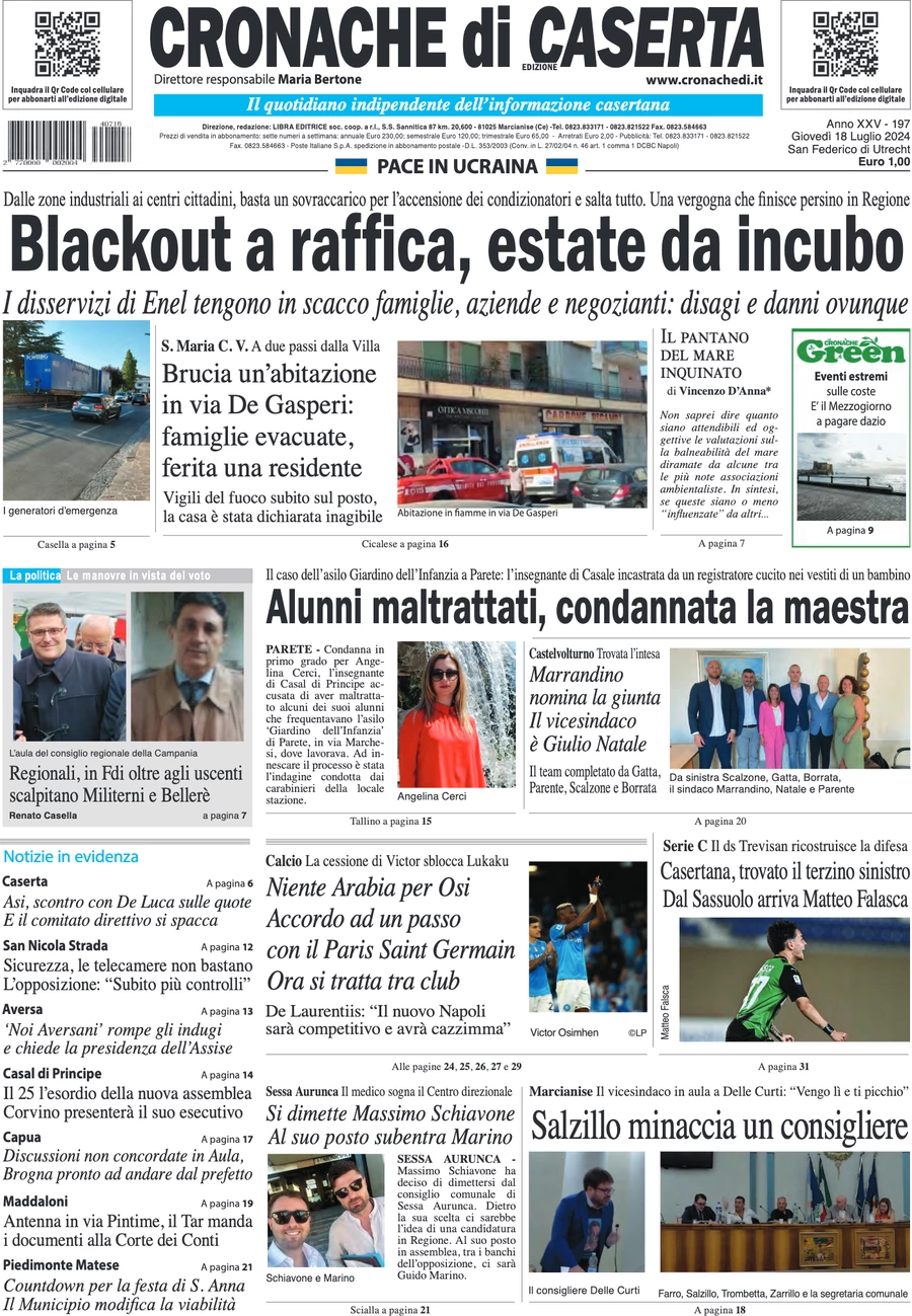 anteprima della prima pagina di cronache-di-caserta del 18/07/2024