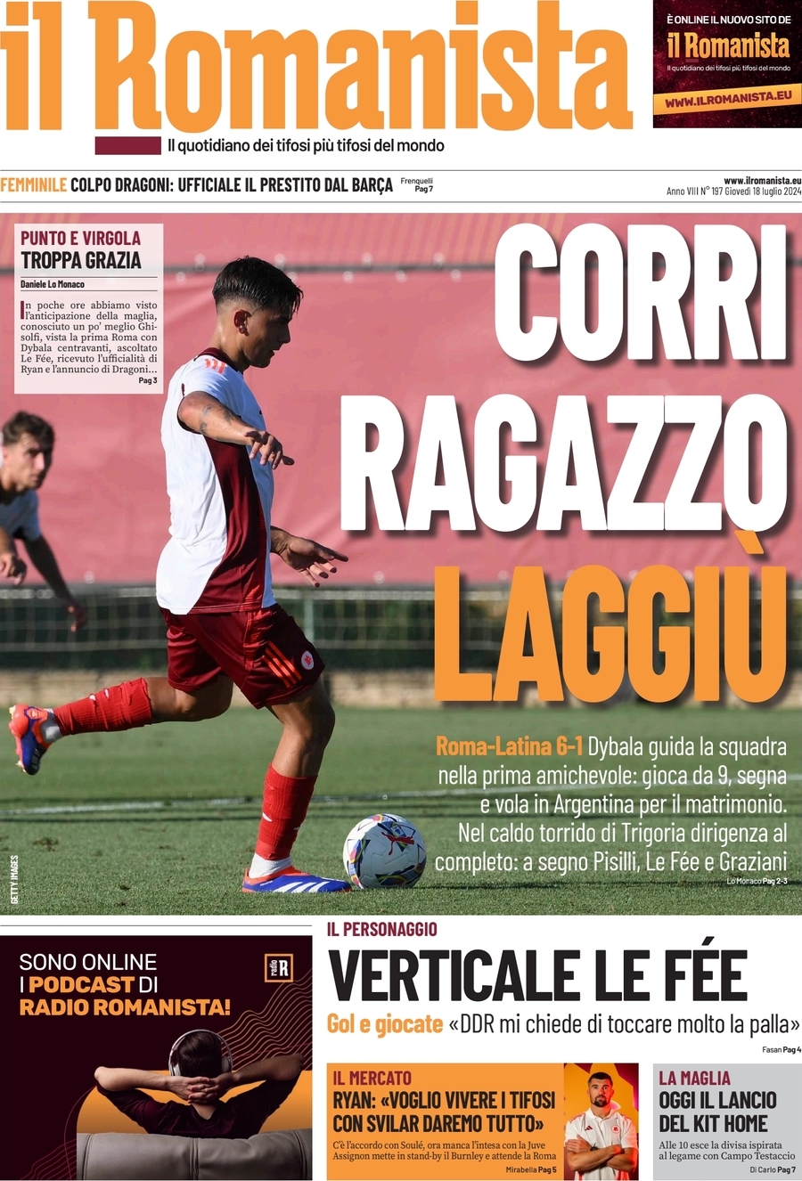 anteprima della prima pagina di il-romanista del 18/07/2024