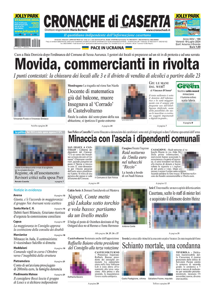anteprima della prima pagina di cronache-di-caserta del 19/07/2024