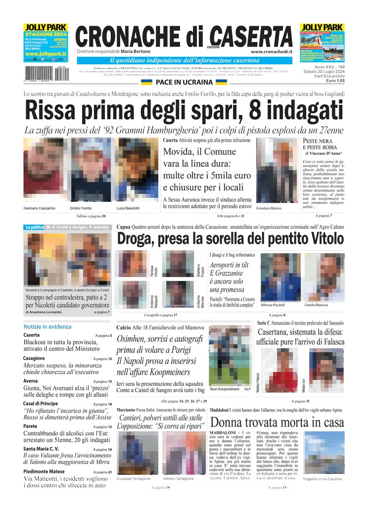 anteprima della prima pagina di cronache-di-caserta del 20/07/2024